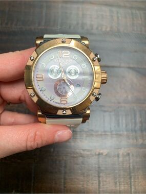 Mulco Rose Gold and White Chronograph Watch with Mother-of-Pearl Dial